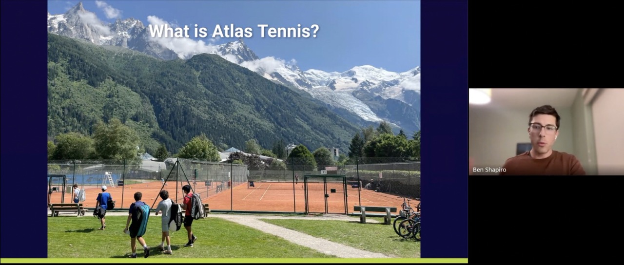 Screenshot from Atlas Tennis Virtual Info Session. Best summer tennis camps in europe